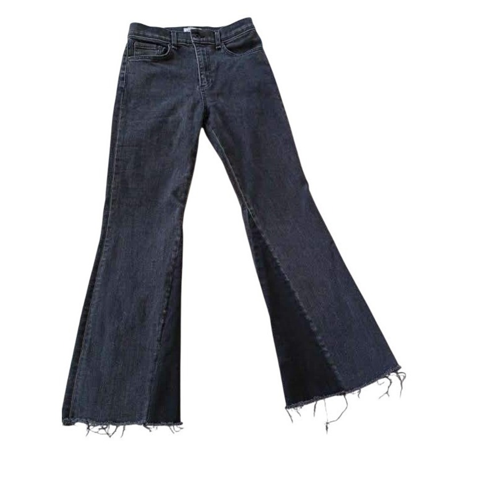Made USA ASKK NY NWOT High Rise Bootcut Flare Jeans Black Raw Hem 26x27.5 $265